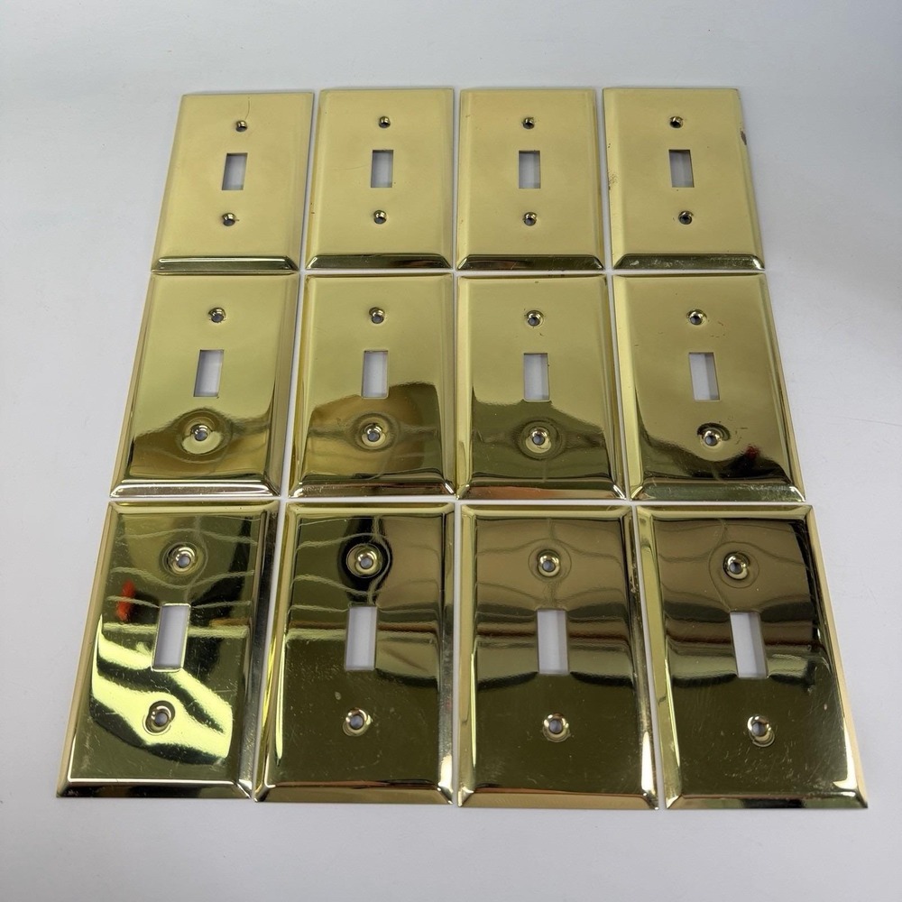 Vtg Lot Of 12 Gold Solid Brass Wall Switch Outlet Plate Covers MCM Art Deco